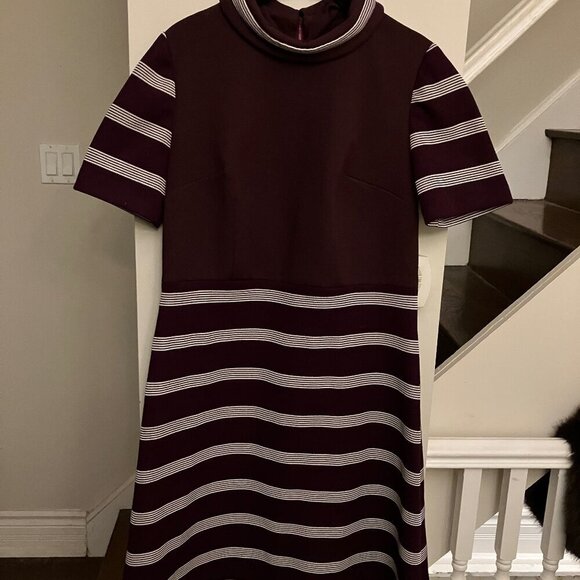Vintage Burgundy Stripe Poly Dress - Picture 2 of 8